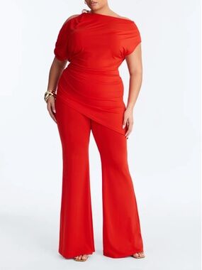 Victoria Asymmetrical Pant Set - Tomato Red